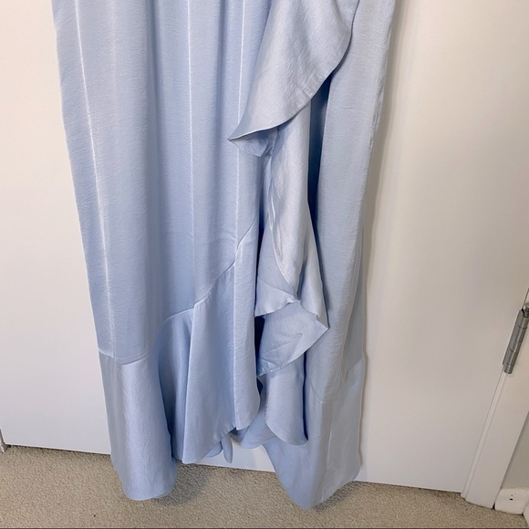 Bardot Satin Ruffle Midi Dress Blue Medium - Picture 7 of 14